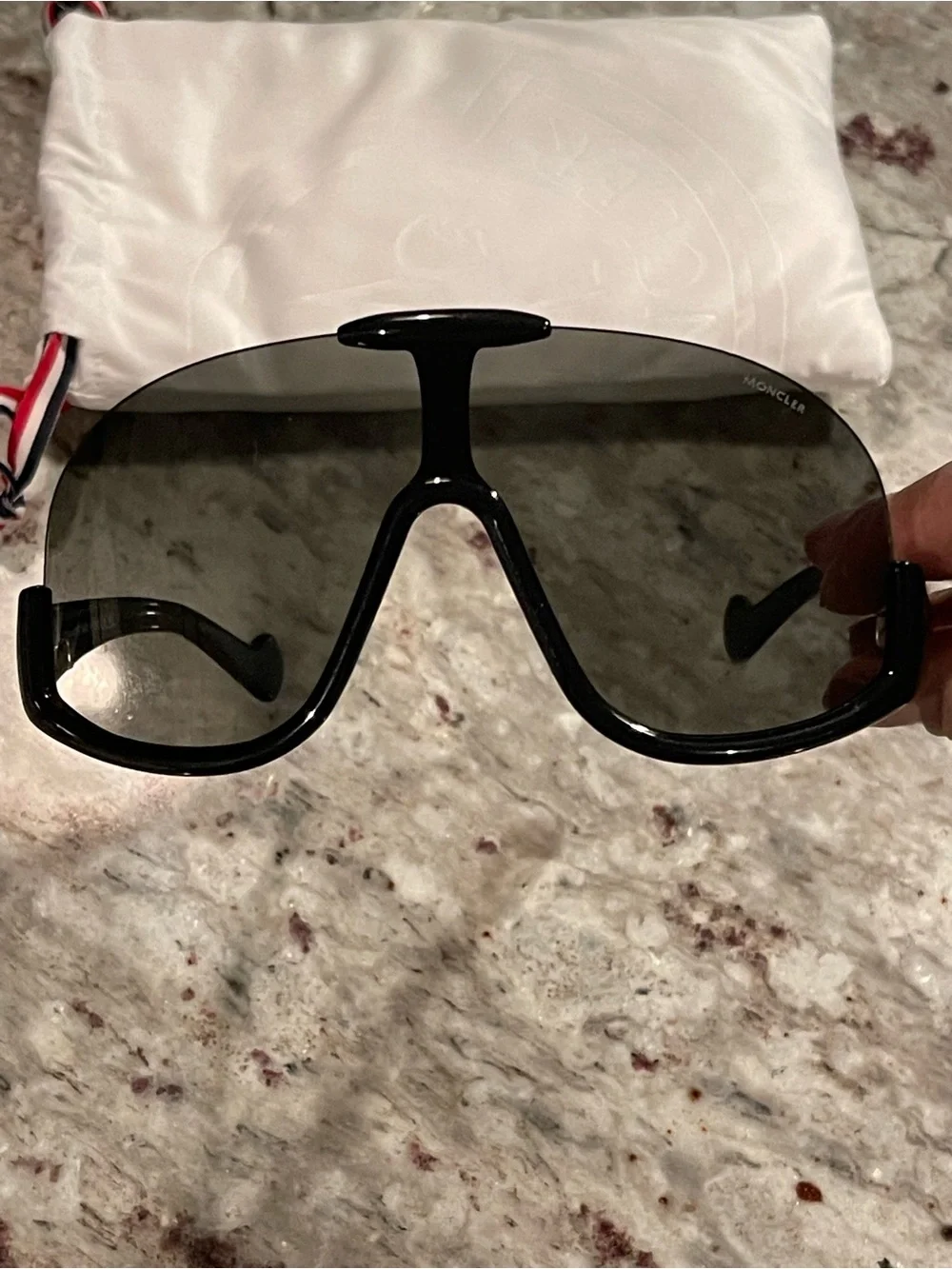 Moncler Black Shield-Style Sunglasses with Dark Smoke Lenses: ML0230-01A